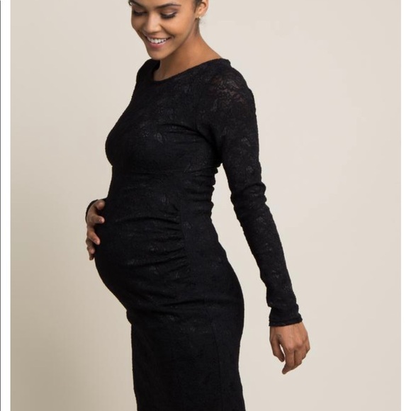 Maternity Black Lace Fitted MIDI Dress - Picture 3 of 9